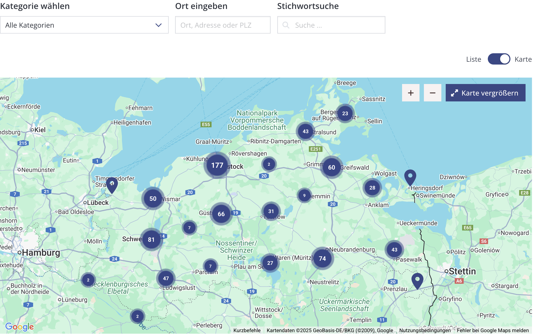 Karte: Jugendämter in Mecklenburg-Vorpommern (Dummy)